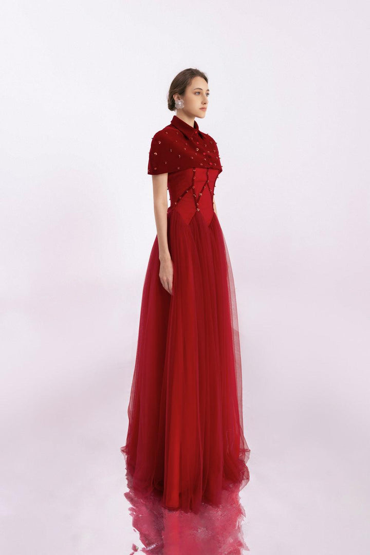 Grayson Gathered Collared Neck Twill Floor Length Set - MEAN BLVD