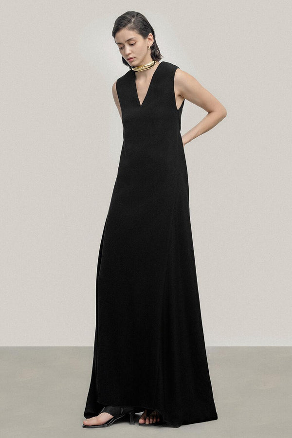 Greta A-line V-Neck Crepe Floor Length Dress - MEAN BLVD
