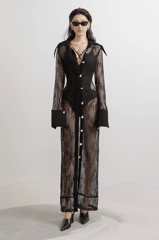 Guerra Shirt See-Through Mesh Maxi Coat - MEAN BLVD
