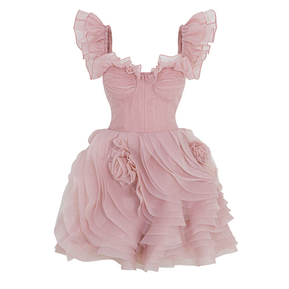 a kiss from a rose mini dress in lavender Women's Kiss From A Rose Layered Flutter Sleeved Silk Organza Mini Dress XS/S/M/L/Customize Pink/White MEAN BLVD White / XS