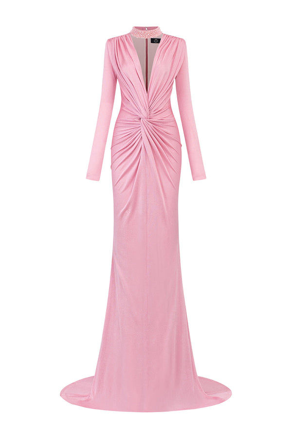 Adelina Trumpet Twisted Jersey Extra Long Length Dress