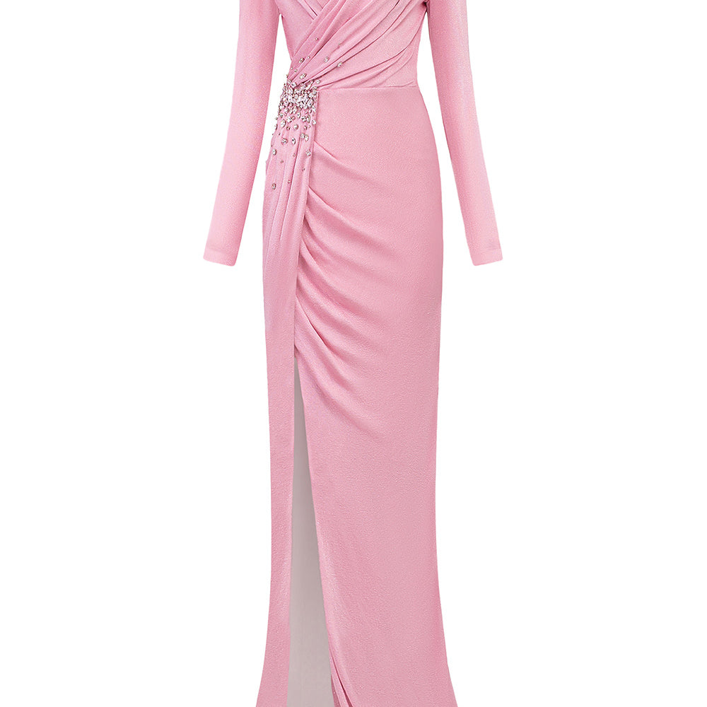 Freya Wrap V-Neck Jersey Floor Length Dress