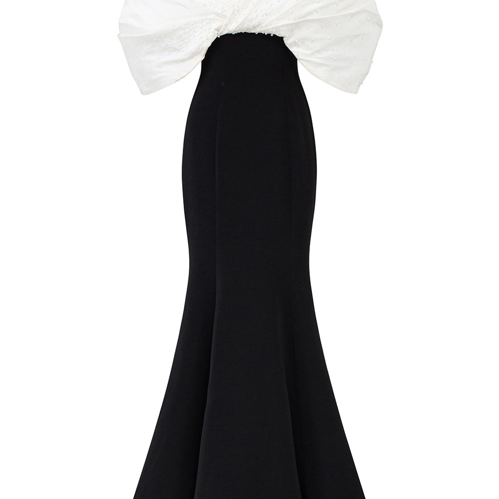 Melina Mermaid Draped Crepe Floor Length Dress