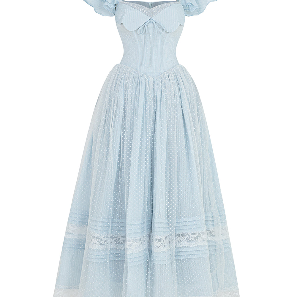 Singing My Blues A-line Flutter Sleeved Mesh Silk Ankle Length Dress