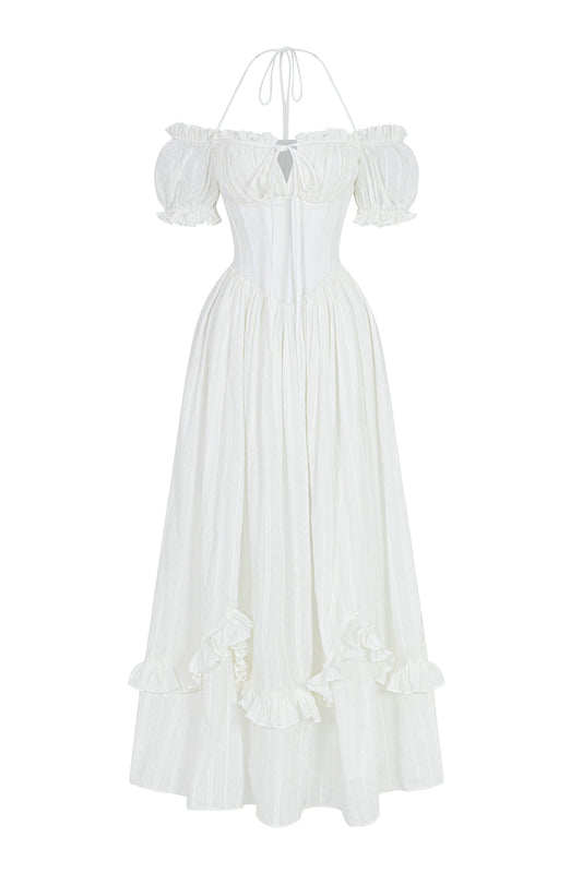 Moonlight A-line Halter Neck Cotton Silk Maxi Dress