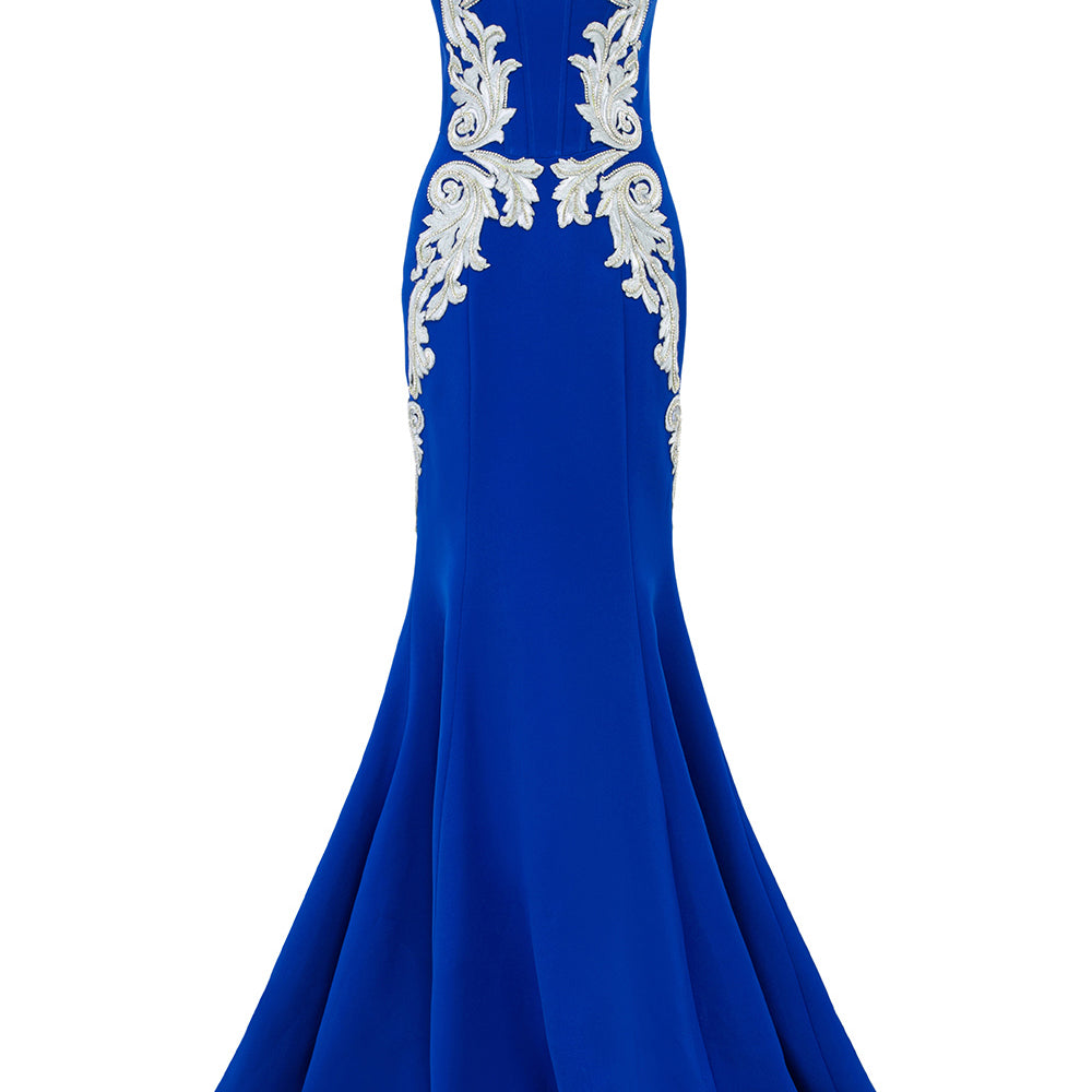 Brooke Mermaid Straight Across Neck Crepe Floor Length Dress