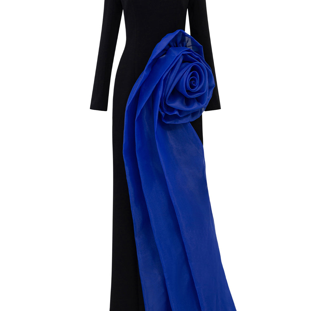 Azalea Sheath Floral Organza Crepe Floor Length Dress