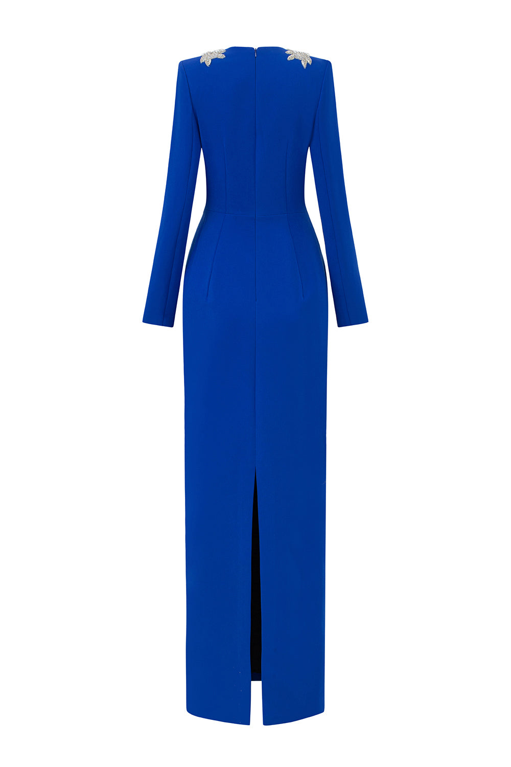 Vanessa Sheath Plunge Neck Crepe Floor Length Dress