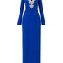 Vanessa Sheath Plunge Neck Crepe Floor Length Dress