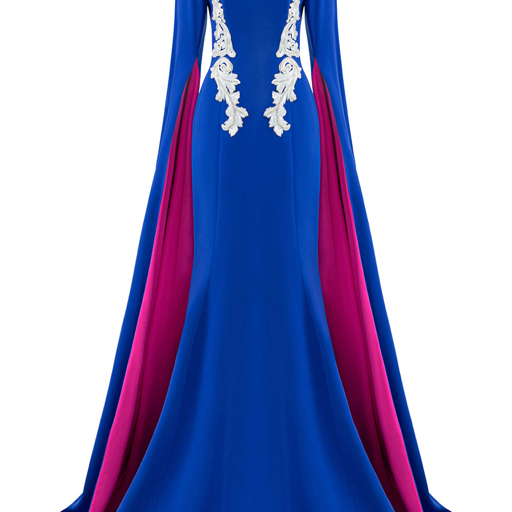 Ashlynn Mermaid Hanging Sleeved Silk Crepe Extra Long Length Dress