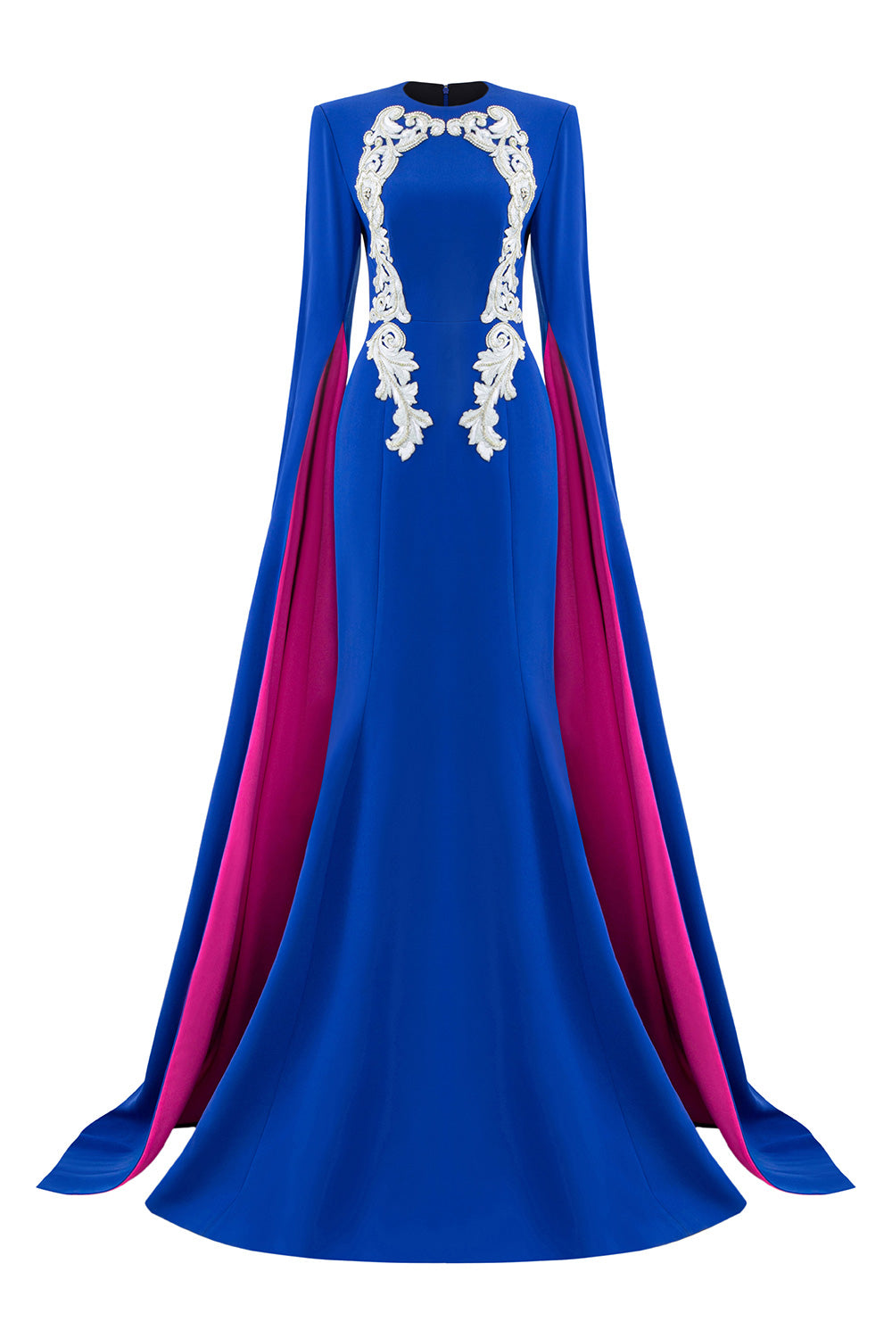 Ashlynn Mermaid Hanging Sleeved Silk Crepe Extra Long Length Dress