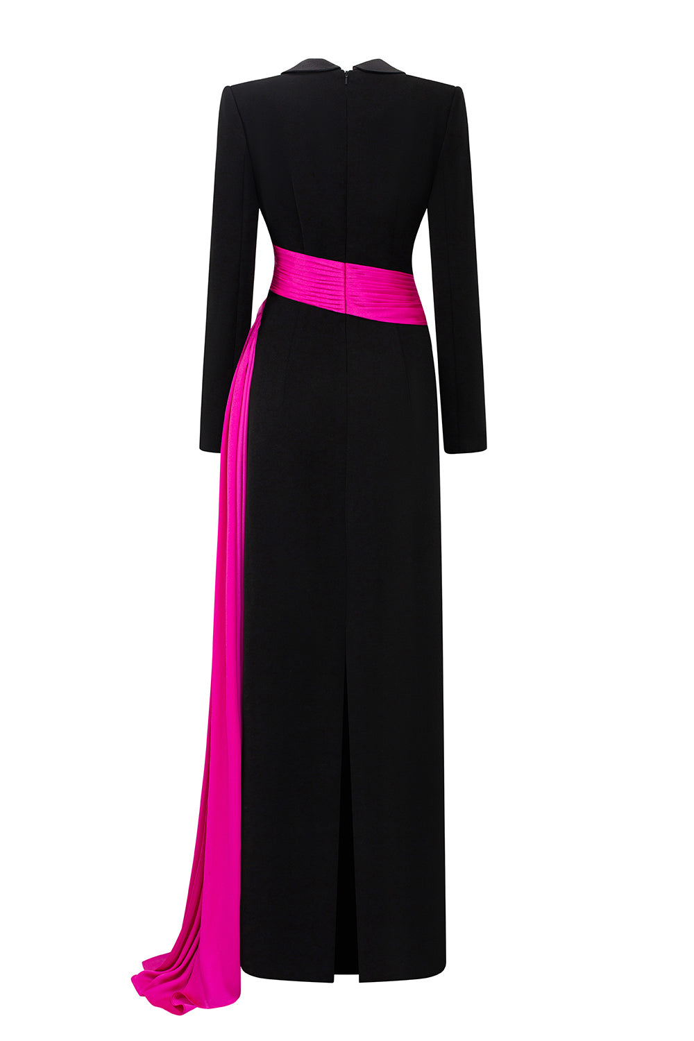 Women's Aubrey Wrap Ribbon Silk Crepe Floor Length Dress XS/S/M/L/XL/XXL/Customize Fuchsia/Black MEAN BLVD Fuchsia/Black / L Women's Aubrey Wrap Ribbon Silk Crepe Floor Length Dress XS/S/M/L/XL/XXL/Customize Fuchsia/Black MEAN BLVD Fuchsia/Black / L