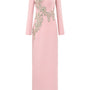 Cheyenne Sheath Queen Anne Neck Crepe Floor Length Dress