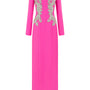 Joy Sheath Jewel Neck Crepe Floor Length Dress