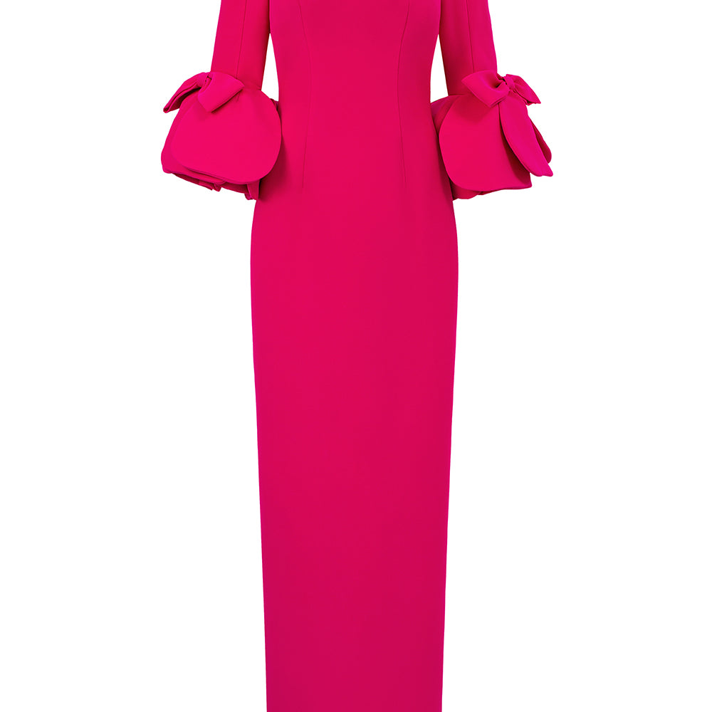 Maisie Sheath Flute Sleeved Crepe Floor Length Dress
