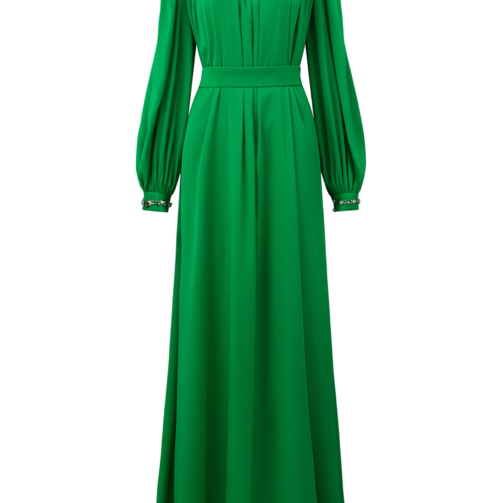 Yareli Flared Gathered Silk Floor Length Dress