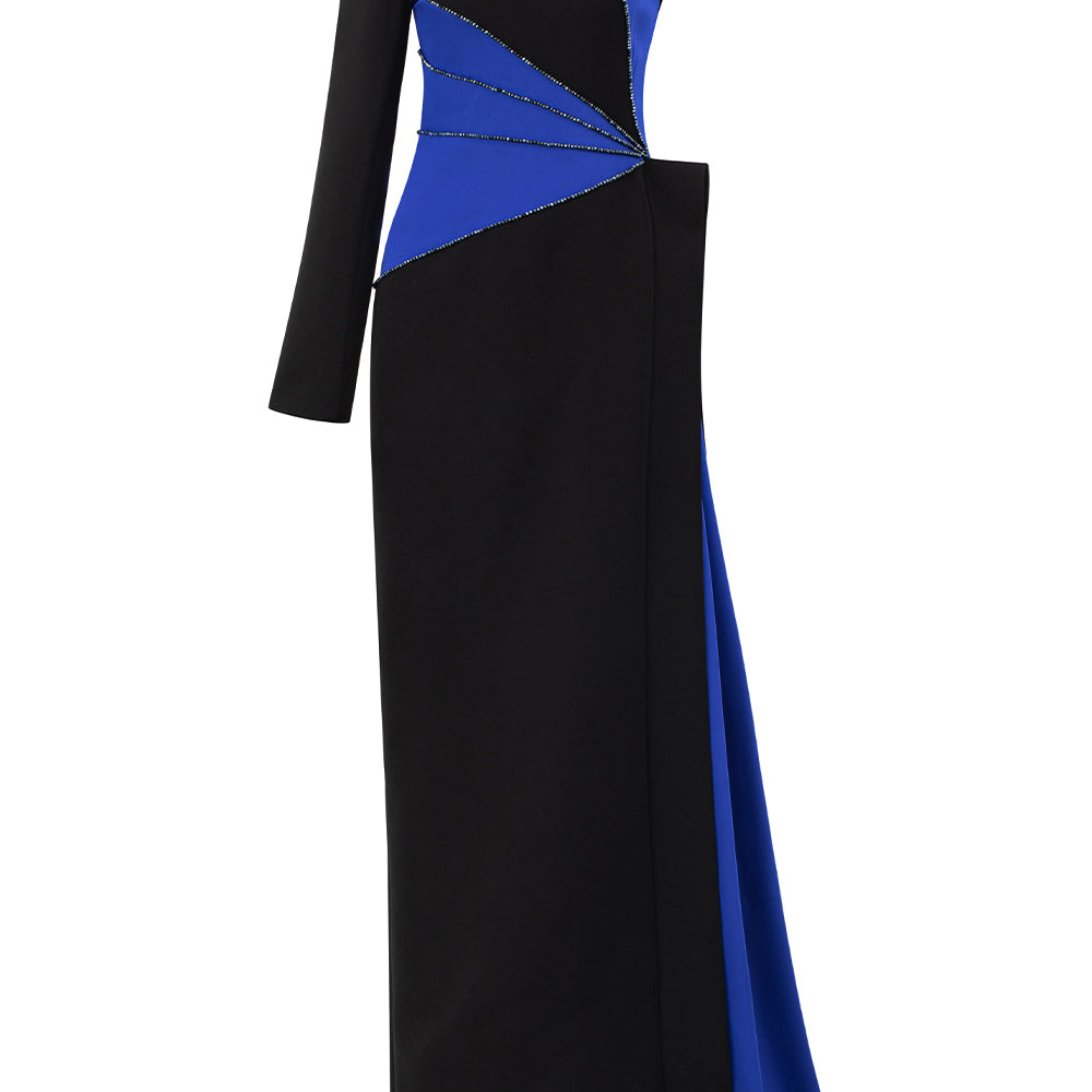 Bailey Asymmetric Extended Flap Silk Crepe Floor Length Dress