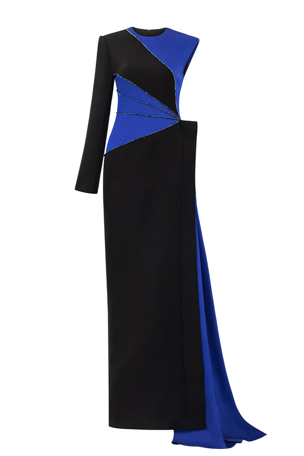 Bailey Asymmetric Extended Flap Silk Crepe Floor Length Dress