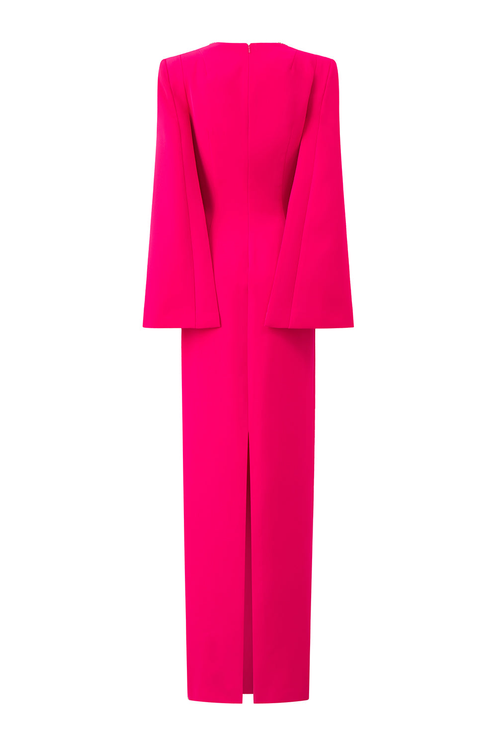 Nia Sheath Slit Sleeved Crepe Floor Length Dress