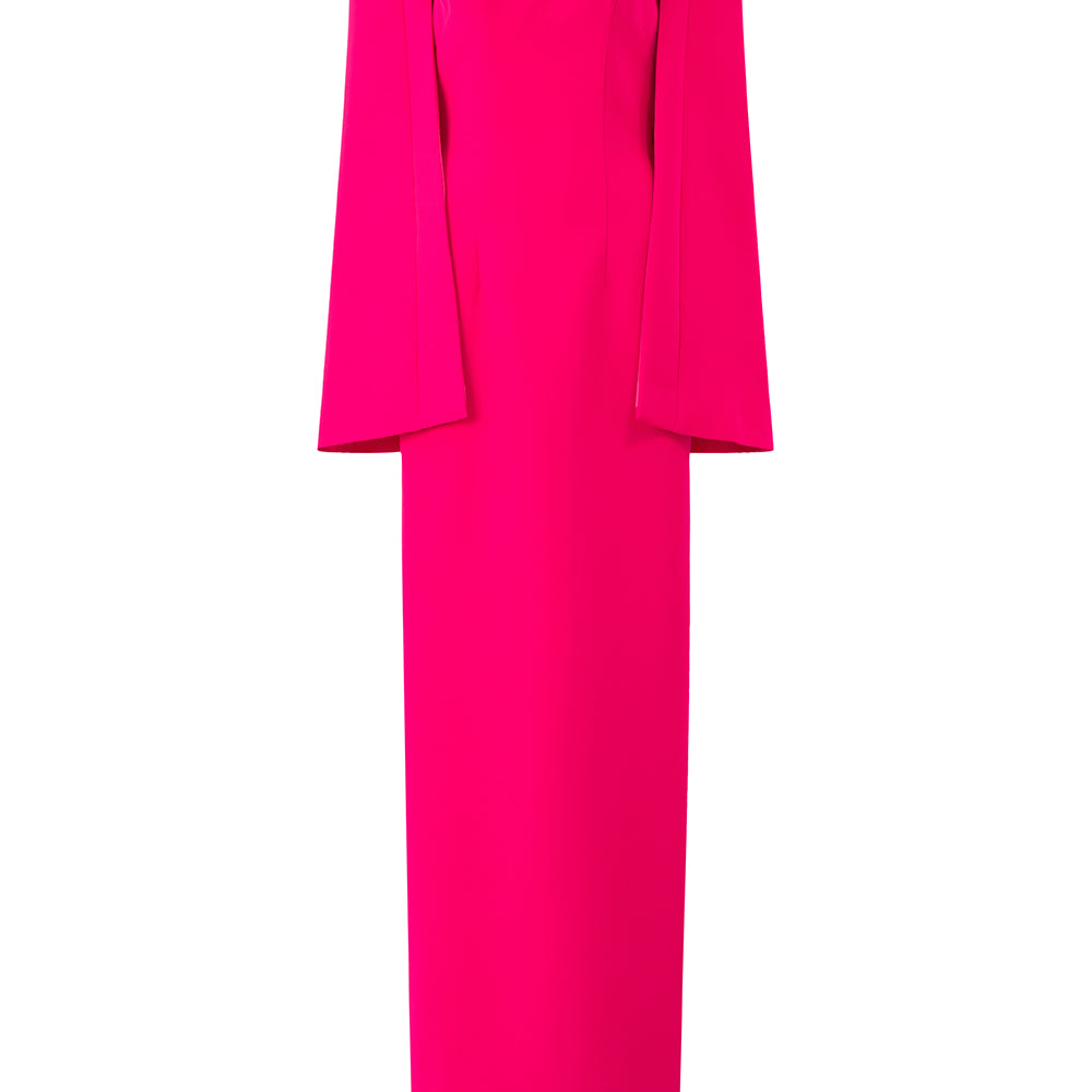 Nia Sheath Slit Sleeved Crepe Floor Length Dress