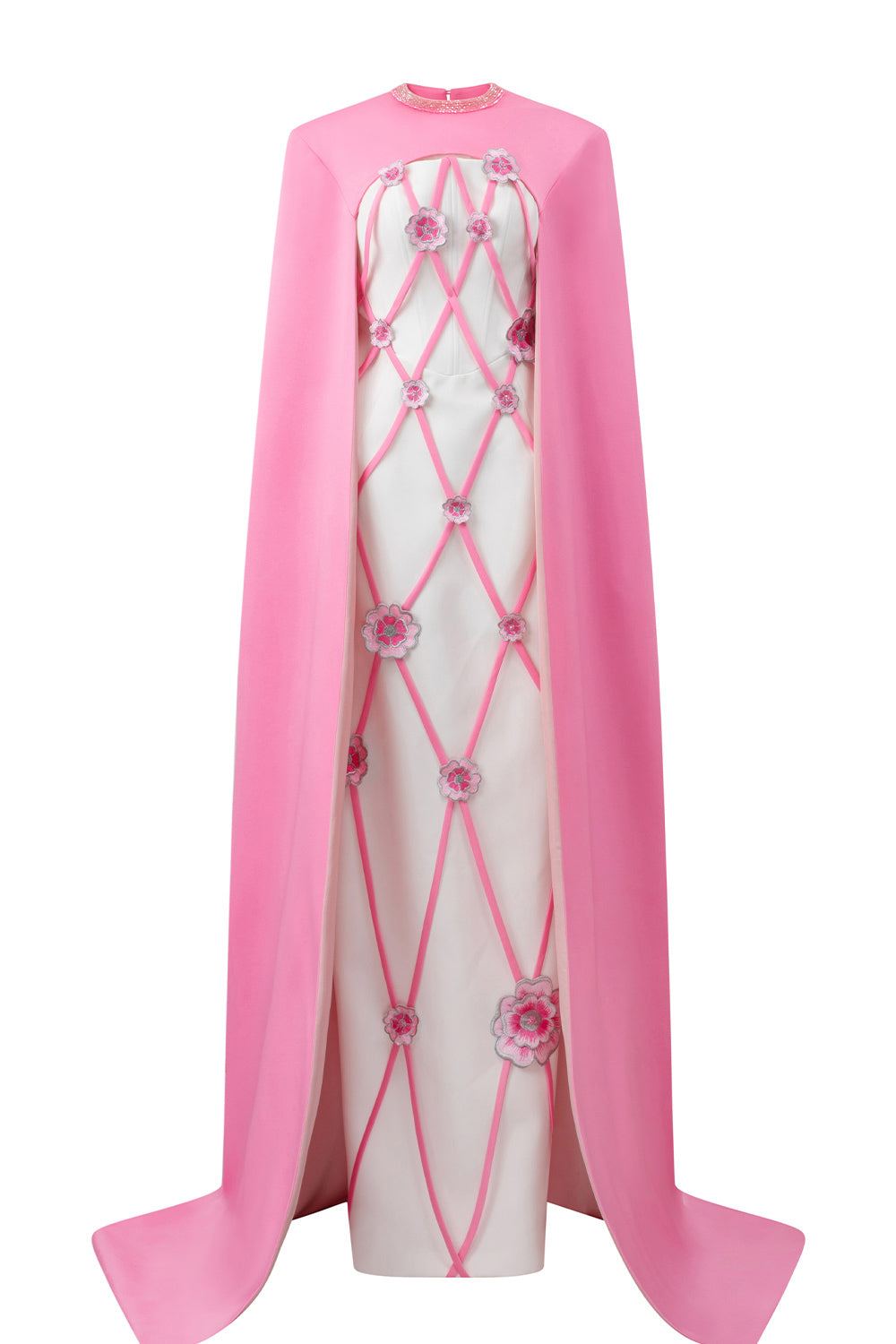 Rylie Sheath Cape Shoulder Silk Crepe Floor Length Set