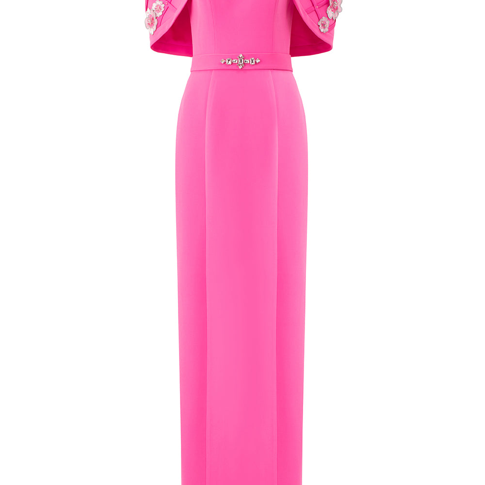 Kaydence Sheath Cape Shoulder Silk Crepe Floor Length Set