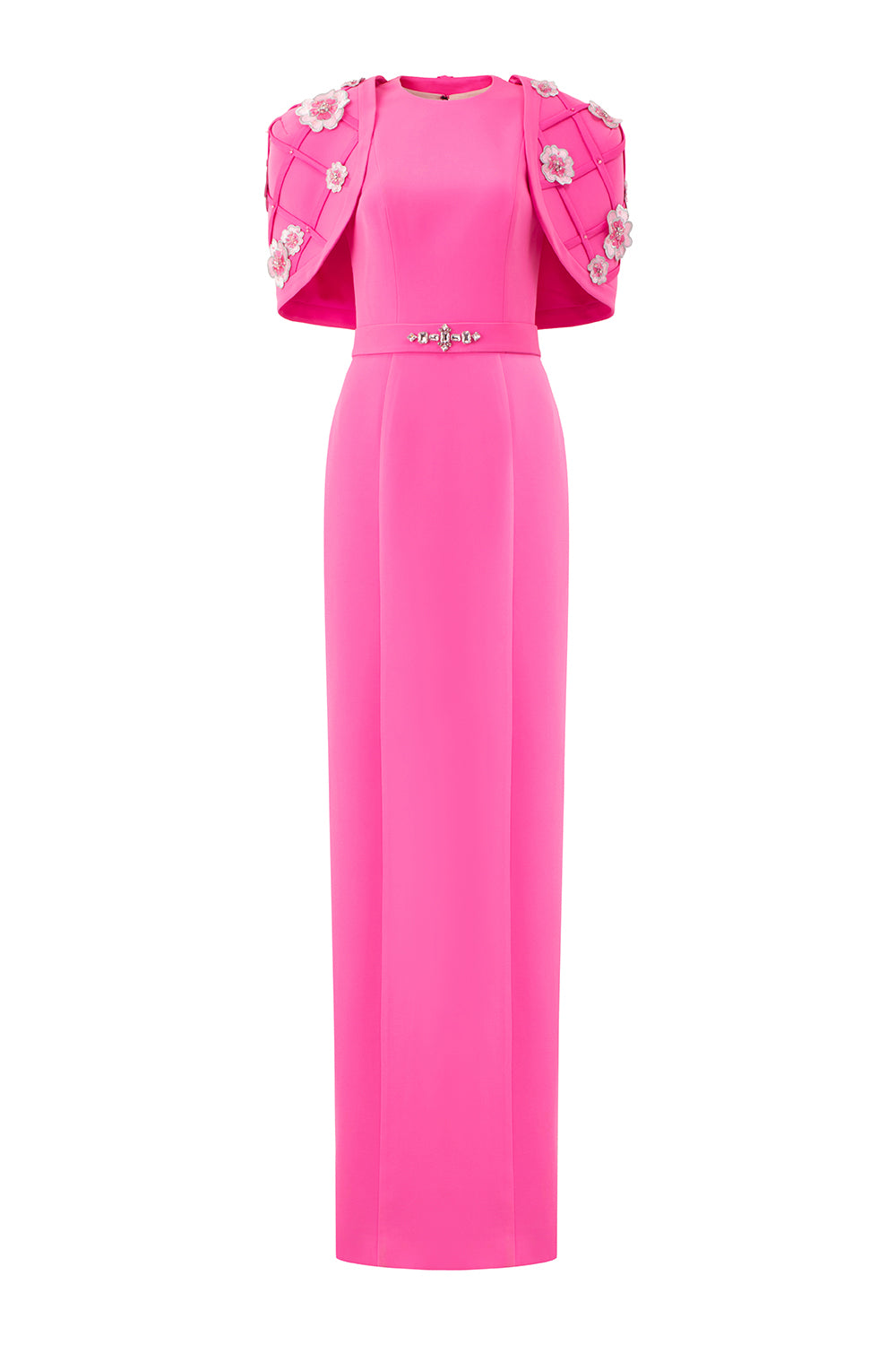 Kaydence Sheath Cape Shoulder Silk Crepe Floor Length Set