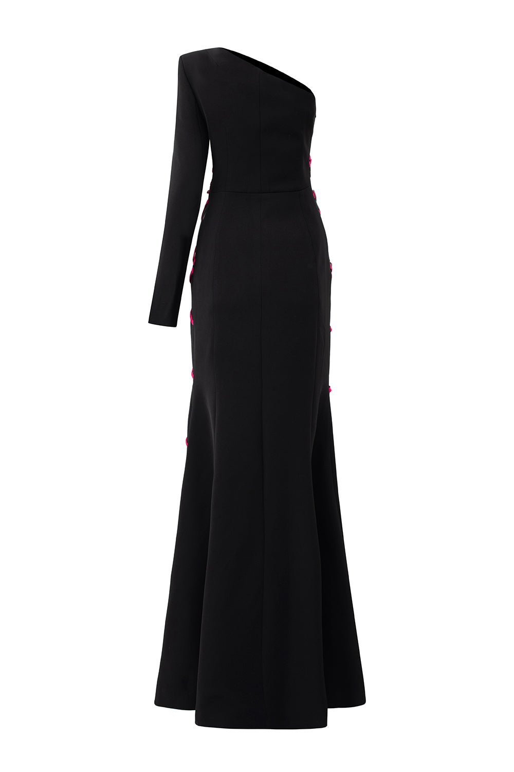 Lyanna Mermaid Asymmetric Sleeved Silk Crepe Floor Length Dress