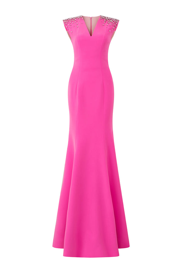 Avah Trumpet Sleeveless Crepe Floor Length Dress