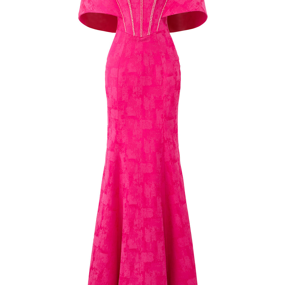 Shiloh Trumpet Corset Brocade Floor Length Dress