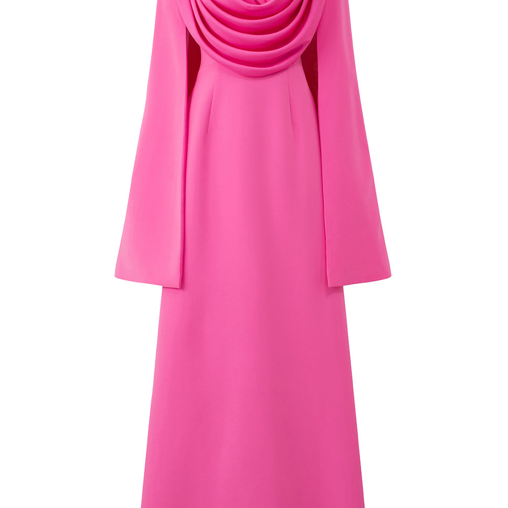 Margaret A-line Notch Lapel Silk Crepe Floor Length Dress