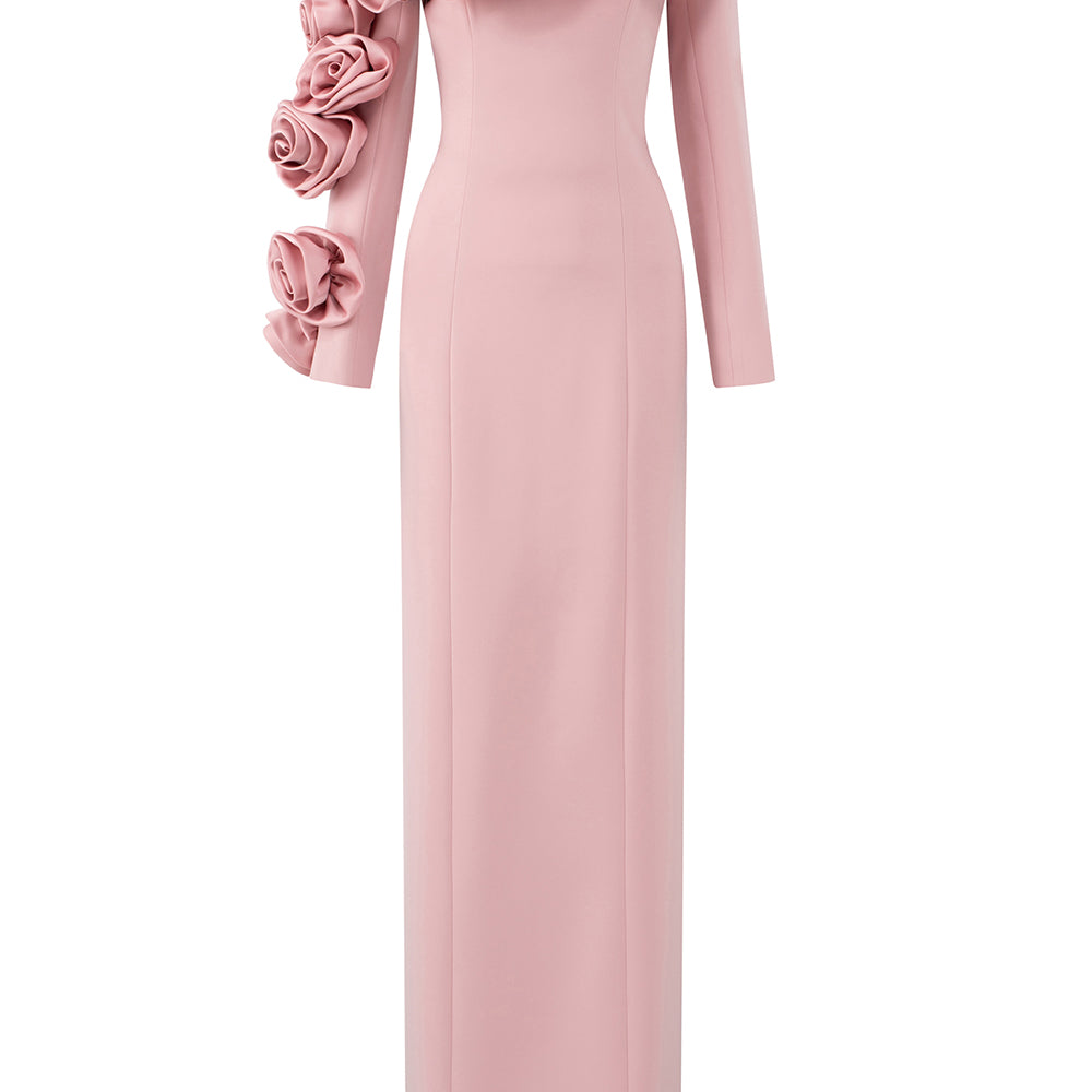 Laurel Sheath Flower Applique Silk Crepe Floor Length Dress