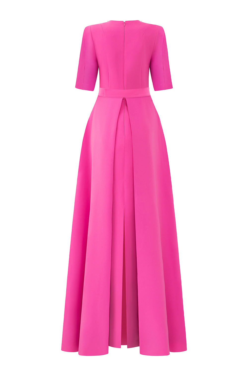 Soraya Peplum Middle Sleeved Crepe Floor Length Dress