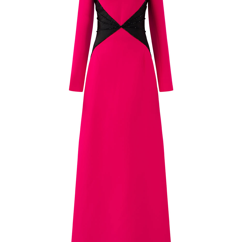 Kyra A-line Square Shoulder Silk Crepe Floor Length Dress