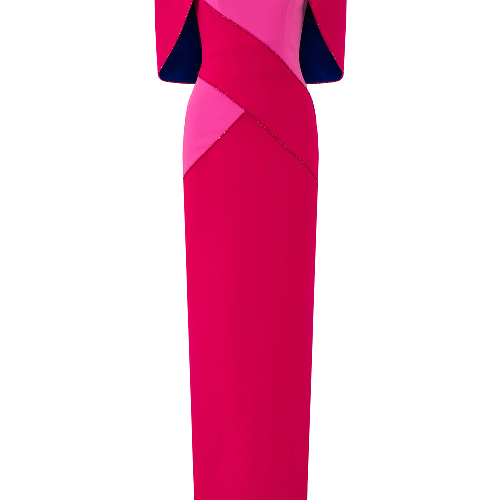 London Sheath Cold Shoulder Sleeved Crepe Floor Length Dress