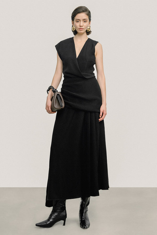 Alima Asymmetric V-Neck Crepe Midi Dress