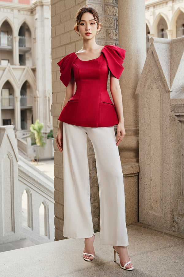 Rina Straight Wide Leg Twill Ankle Length Pants