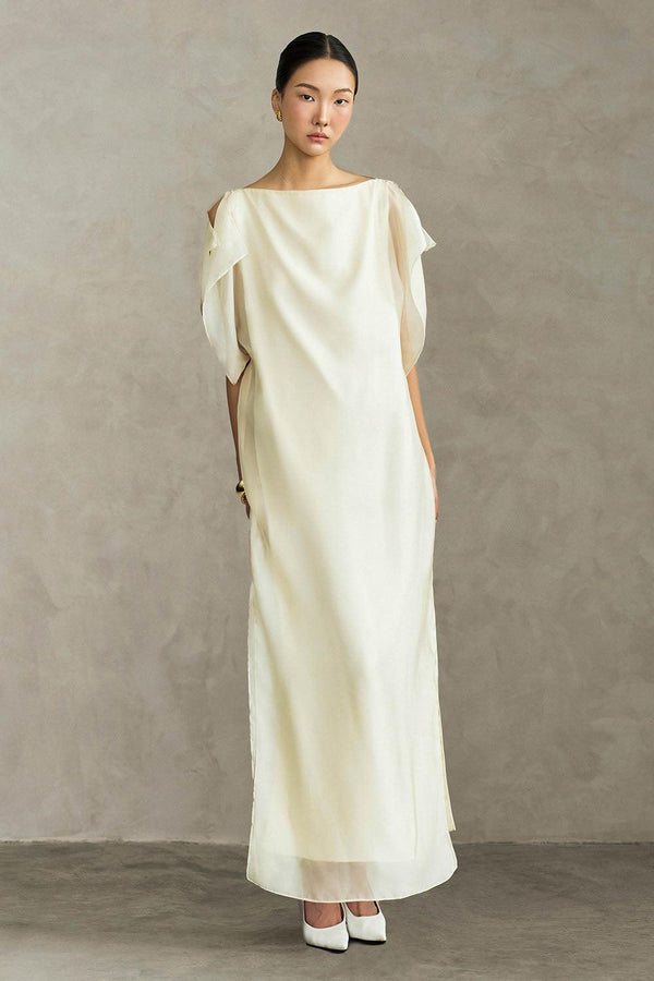 Farida Straight Side Slit Silk Ankle Length Dress