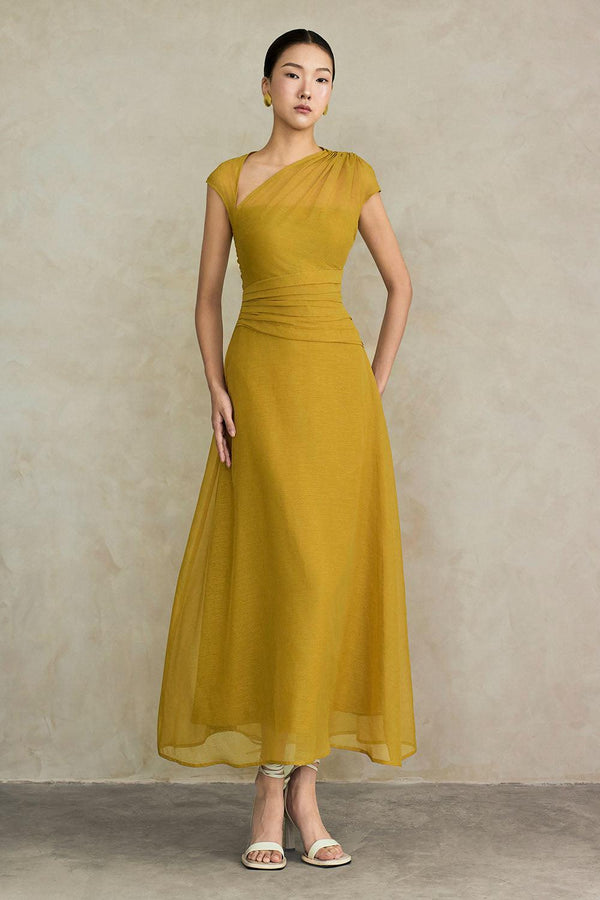 Perla A-line Asymmetric Neck Silk Ankle Length Dress