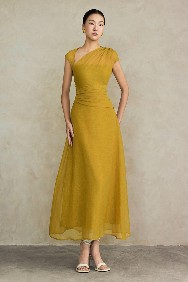 Perla A-line Asymmetric Neck Silk Ankle Length Dress - MEAN BLVD