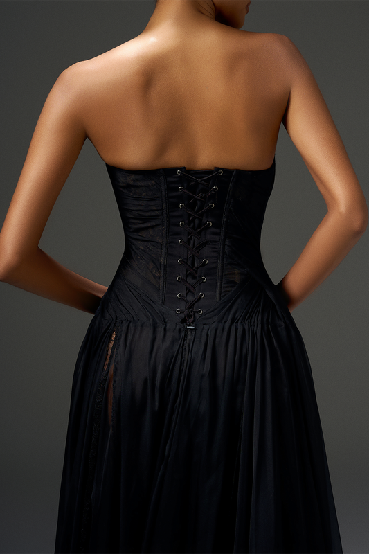 Elsie A-line Heart Neck Chiffon Floor Length Dress