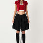 Yumi A-line Ruffled Jean Knee-length Shorts