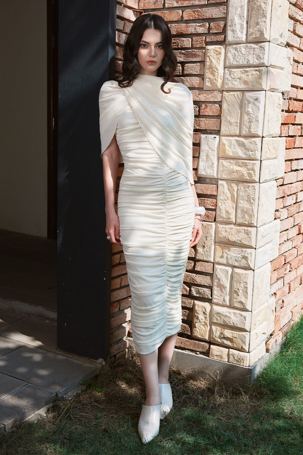 Eden Bodycon Gathered Cotton Spandex Midi Dress