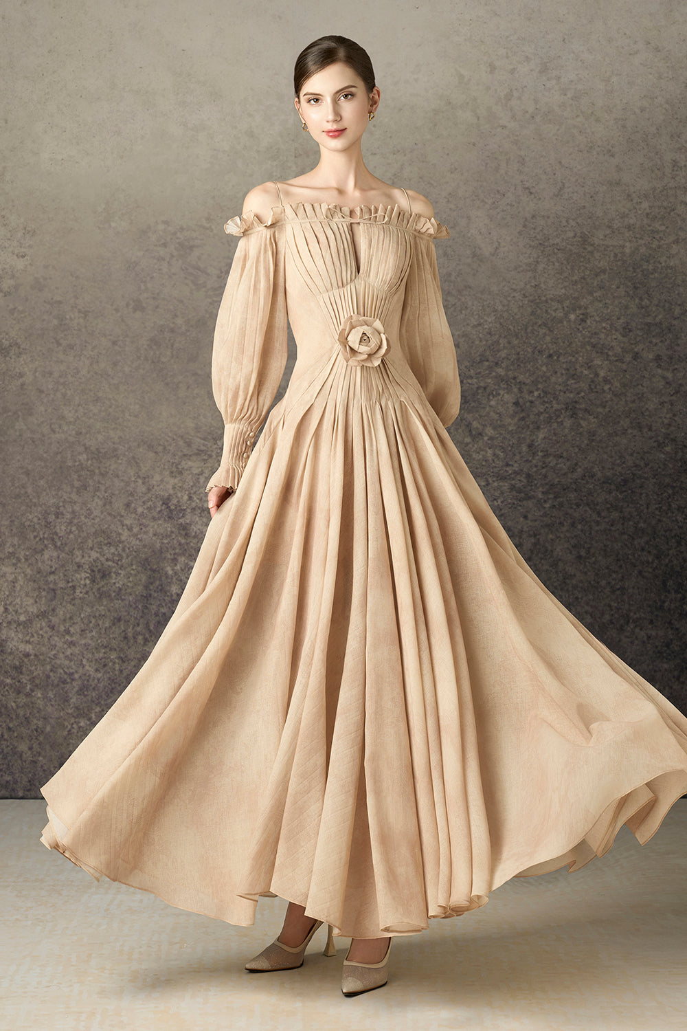 Isara A-line Cold Shoulder Sleeved Silk Blend Maxi Dress