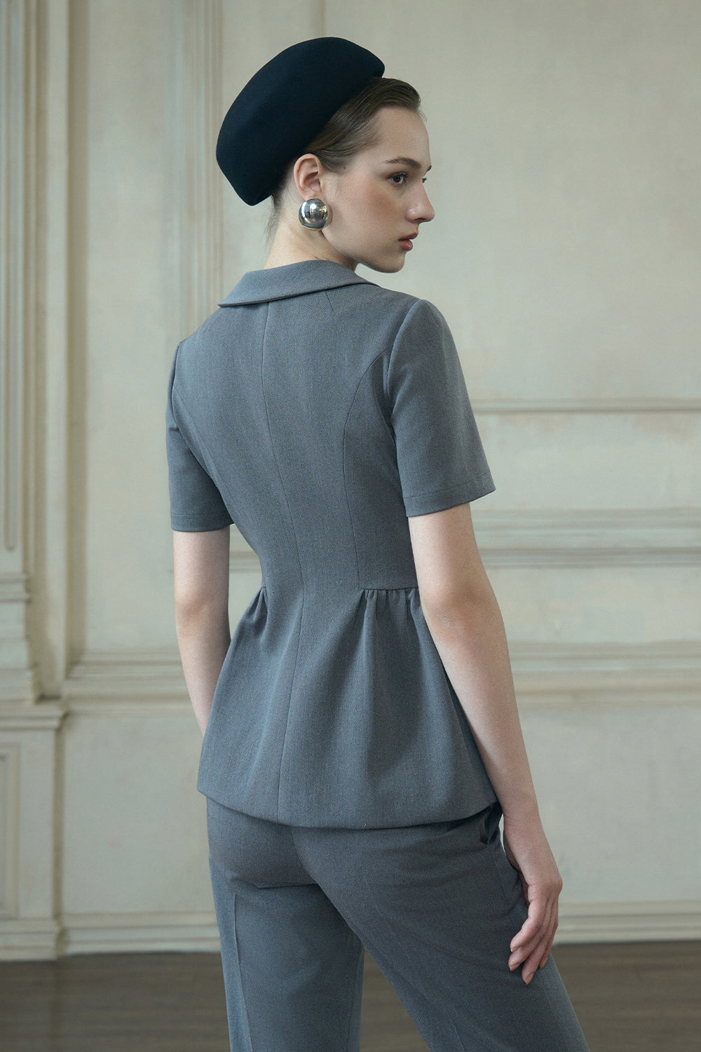 Ember Peplum Peter Pan Collar Polycotton Top