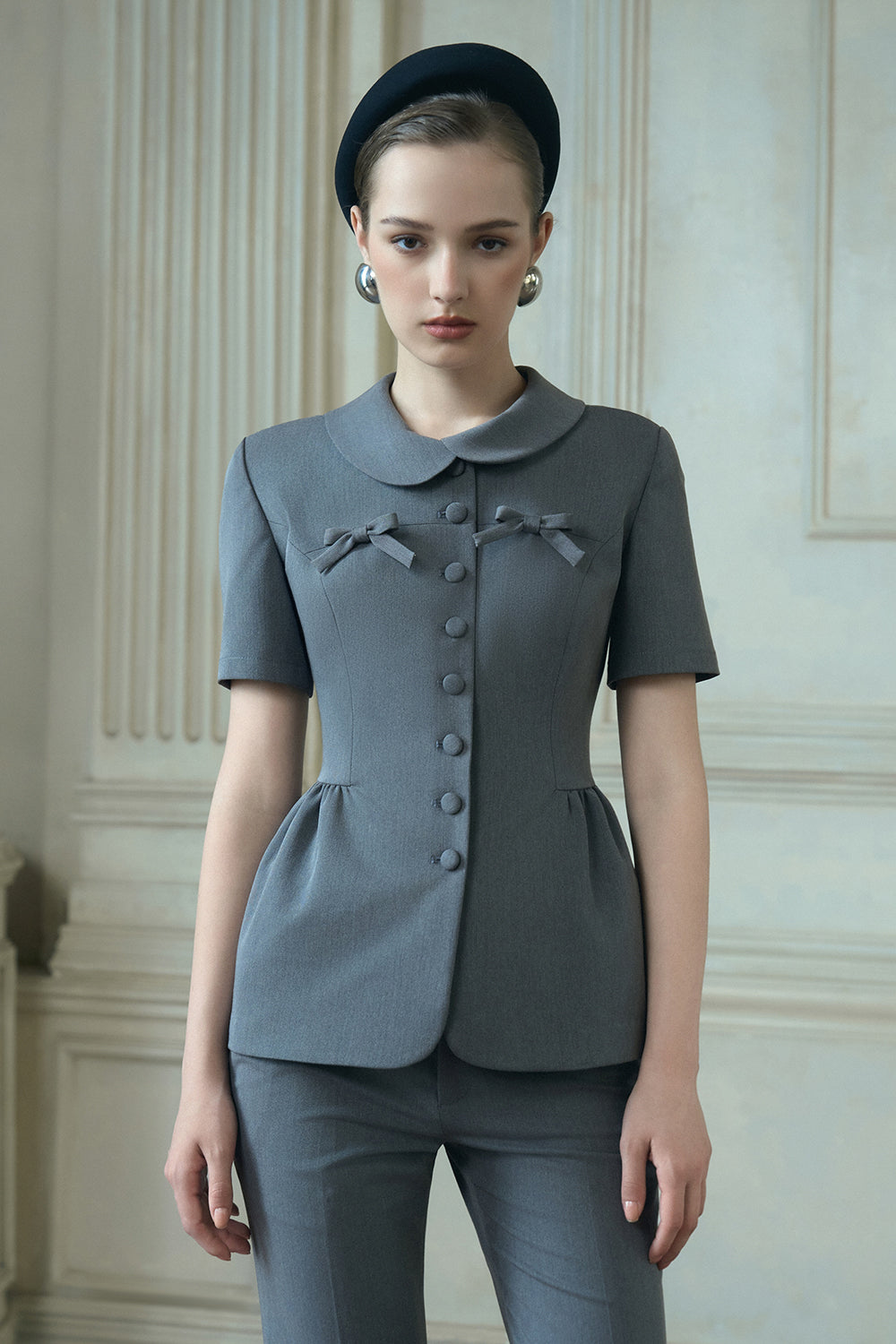 Ember Peplum Peter Pan Collar Polycotton Top