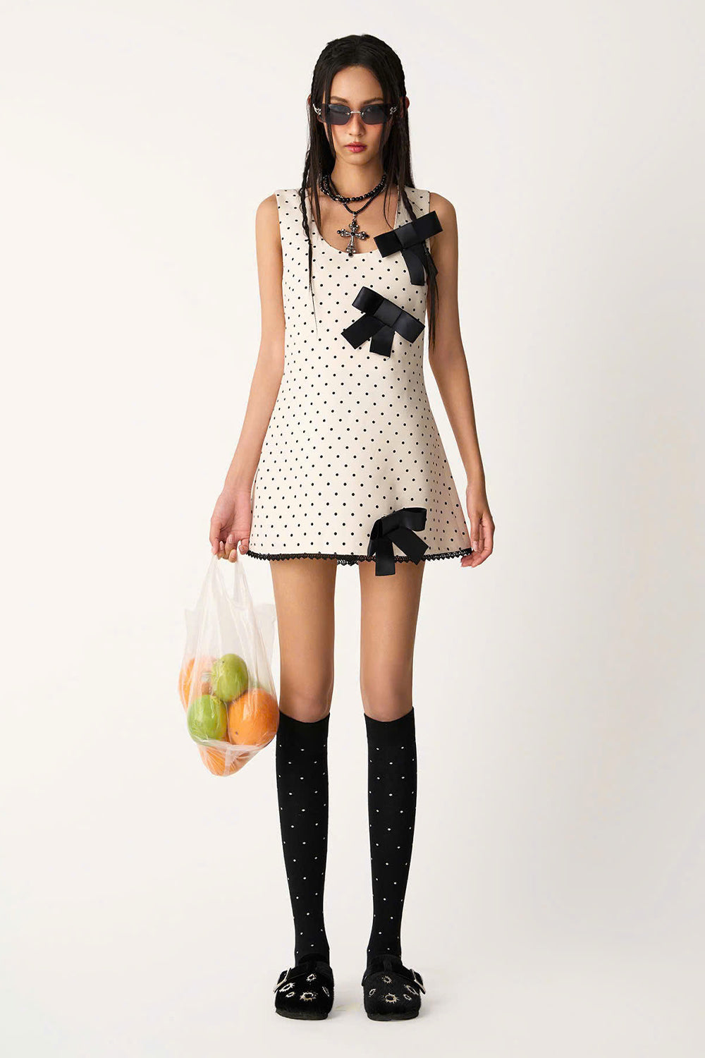 mini dress loose Women's Peepolka A-line Loose Strap Khaki Mini Dress S/M/L Cream Polka Dots MEAN BLVD L / Cream / Polka Dots