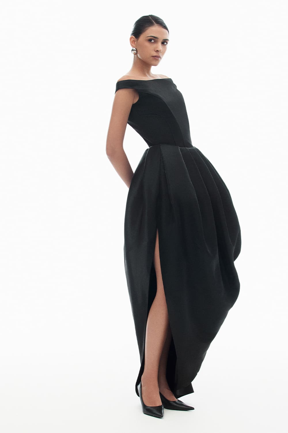 Women's Madeleine Cocoon Boat Neck Satin Maxi Dress S/M/L/XL/Customize Black Mean Blvd Black / S Women's Madeleine Cocoon Boat Neck Satin Maxi Dress S/M/L/XL/Customize Black Mean Blvd Black / S