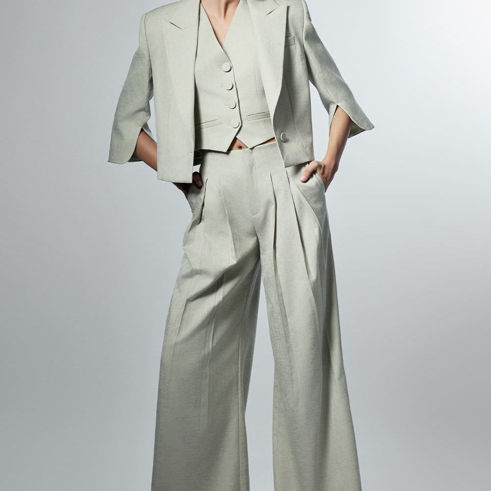Colette Straight Slit Sleeved Twill Blazer
