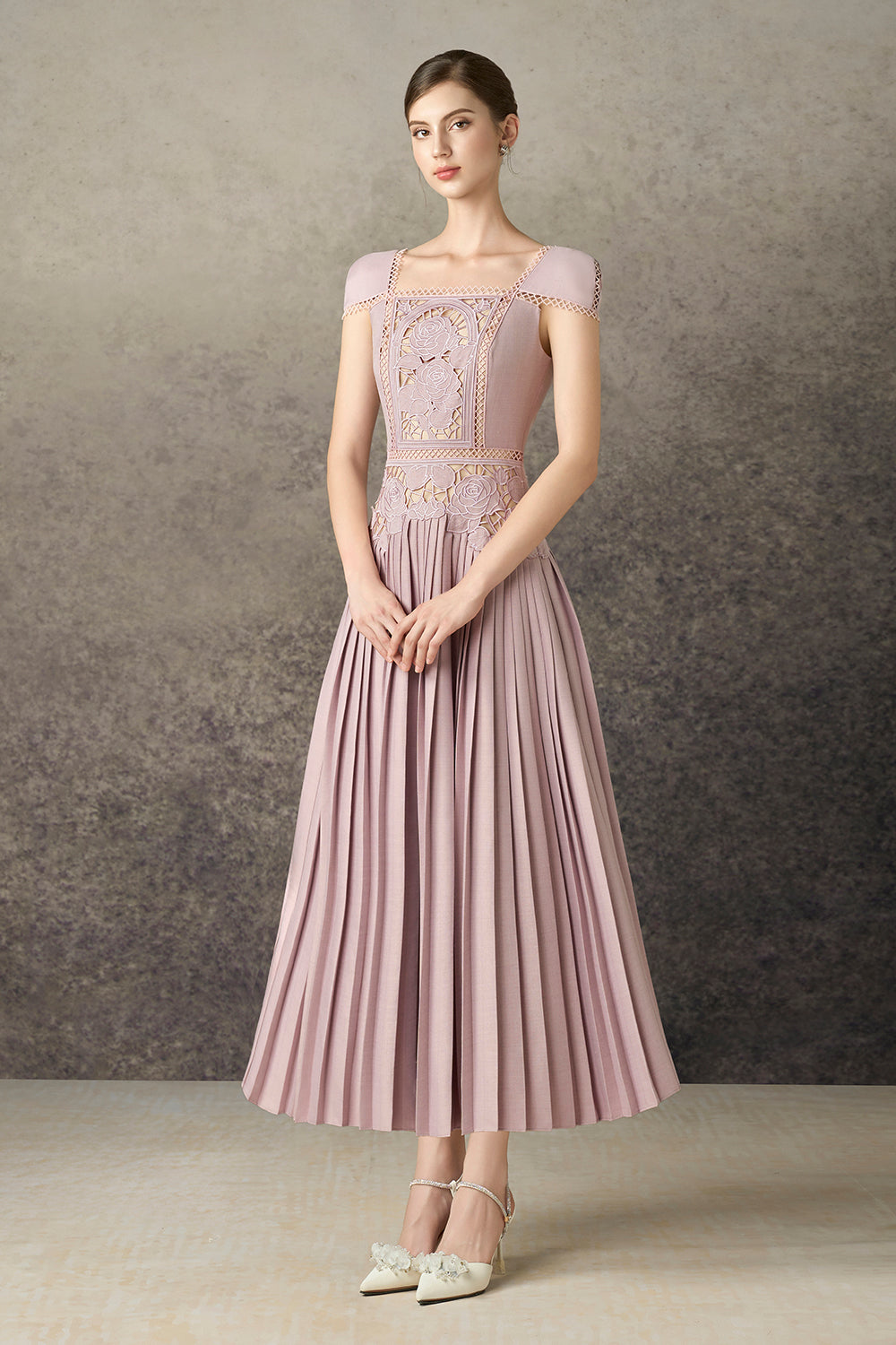 Myrrha A-line Embroidered Polycotton Calf Length Dress